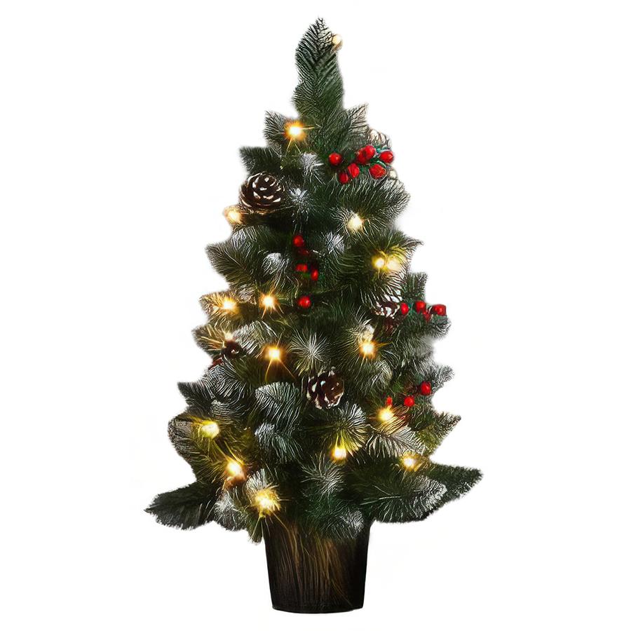 90cm Pre-Lit Potted Tree With Cones & Berries